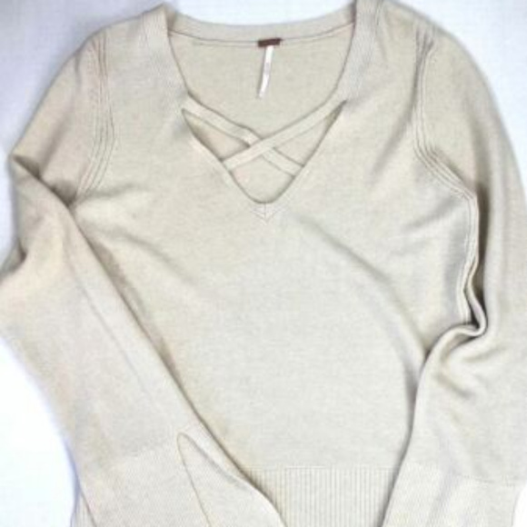 Free People Sweaters - Free People Ivory Crisscross Straps Sweater Size S
